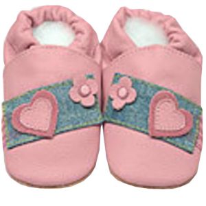 ShooShoos rosa mit rosa Blümchen und Herz auf Jeansstoff