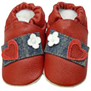 ShooShoos rot mit Jeans-Band mit rotem Herz und weissem Blümchen
