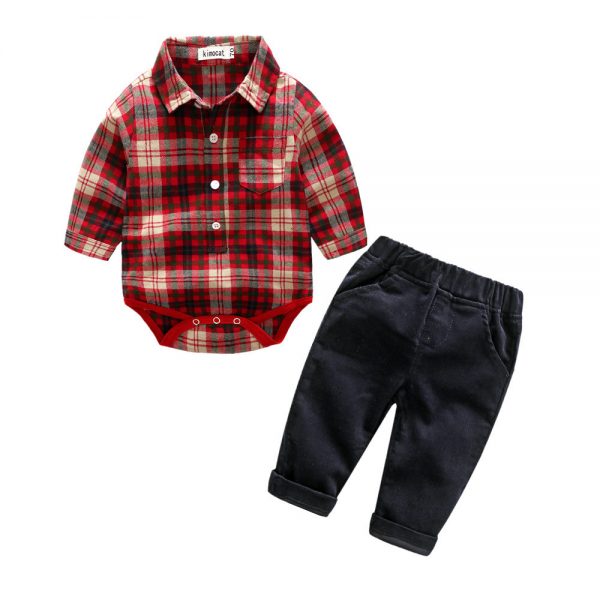 Set Langarmbody mit Hose Holzfällerstyle Rot