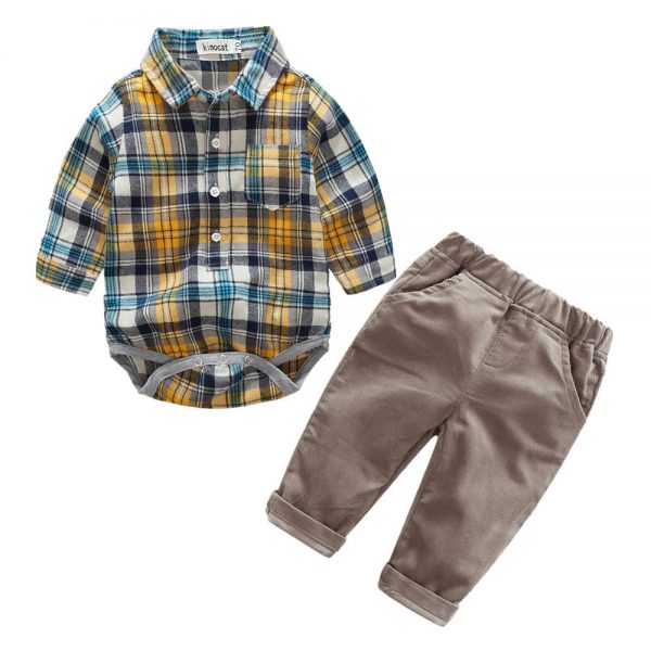 Set Langarmbody mit Hose Holzfällerstyle Gelb